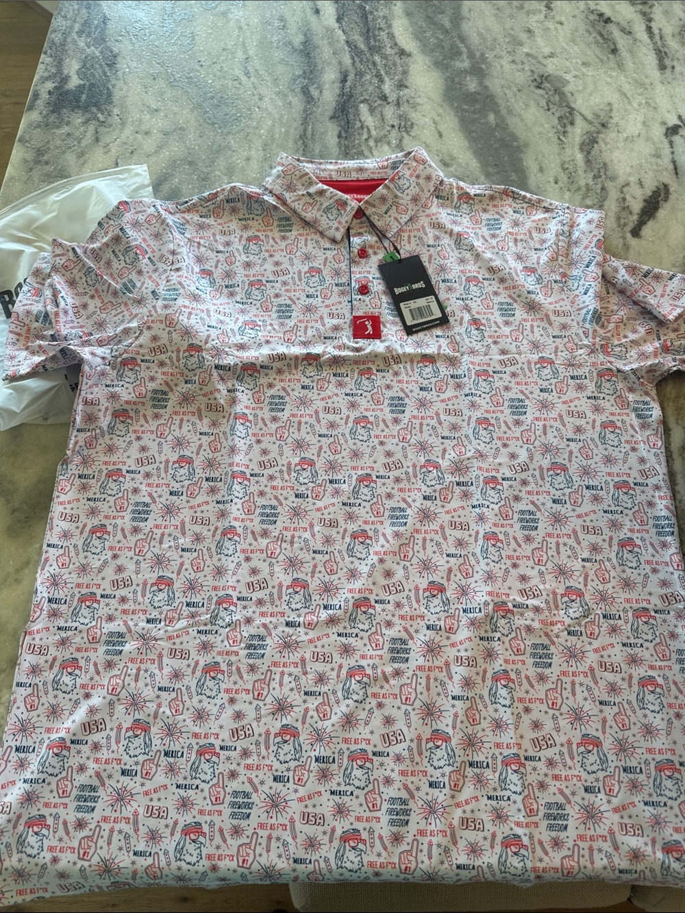 Men's USA Print Polo Shirt in White & Red by Greg Norman